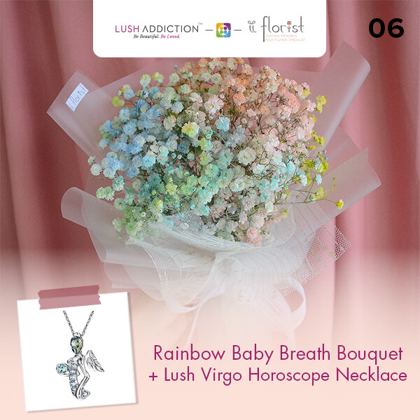 Rainbow Baby Breath Bouquet + Lush Addiction Necklace (By: iiFlorist from Cheras)