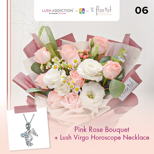 Pink Rose Bouquet + Lush Addiction Necklace (By: iiFlorist from Cheras)