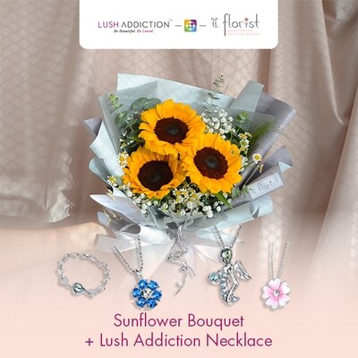 Sunflower Bouquet + Lush Addiction Necklace (By: iiFlorist from Cheras)