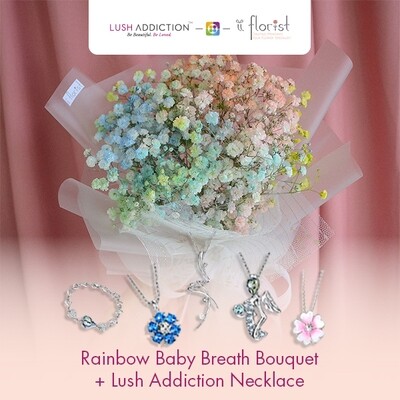 Rainbow Baby Breath Bouquet + Lush Addiction Necklace (By: iiFlorist from Cheras)