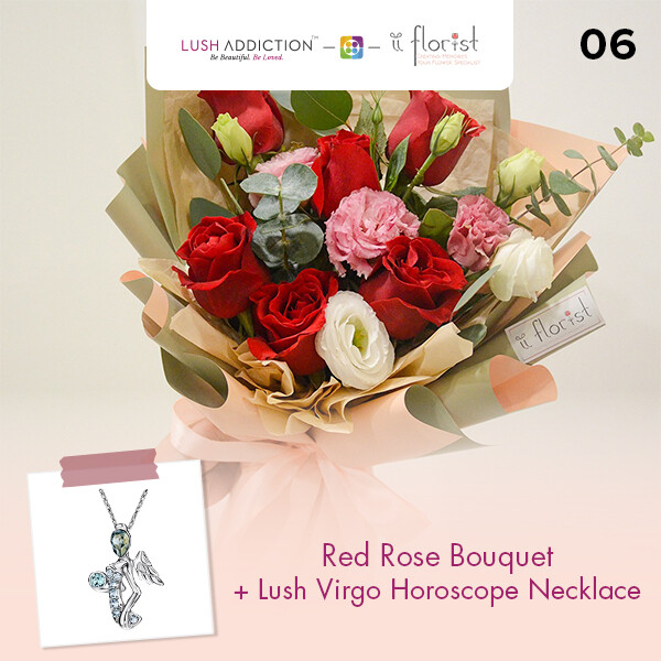 Red Rose Bouquet + Lush Addiction Necklace (By: iiFlorist from Cheras)