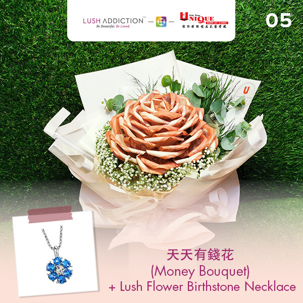 Money Bouquet + Lush Addiction Necklace (By: Unique Florist From Penang)