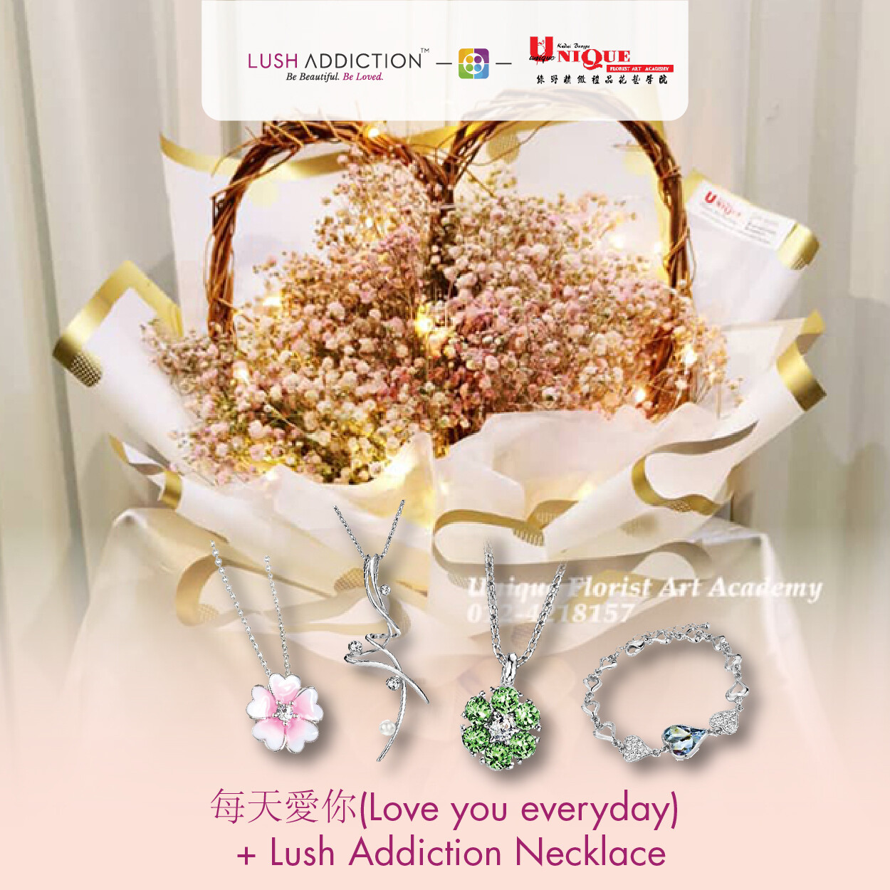 Love You Everyday + Lush Addiction Necklace (By: Unique Florist From Penang)