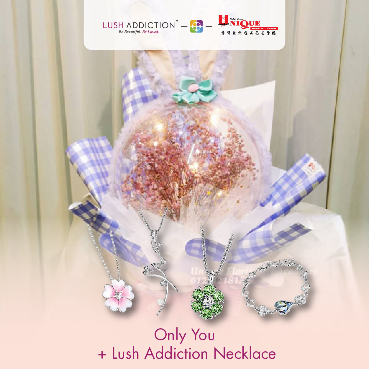 Gypsophila Bouquet + Lush Addiction Necklace (By: Unique Florist From Penang)