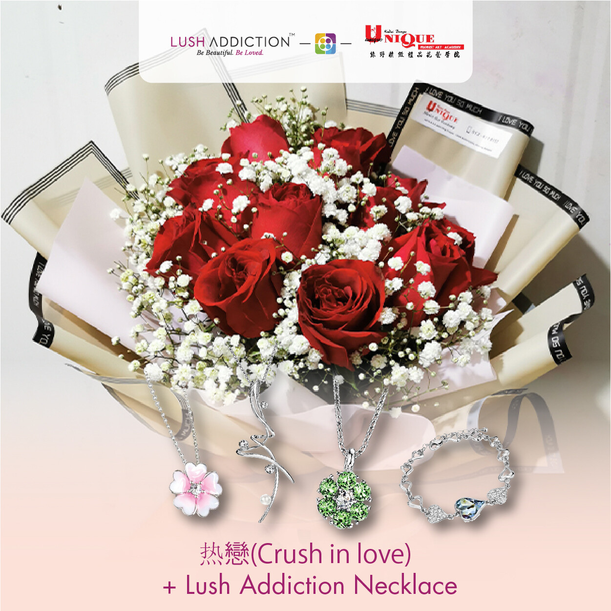 Crush in Love Bouquet + Lush Addiction Necklace (By: Unique Florist From Penang)
