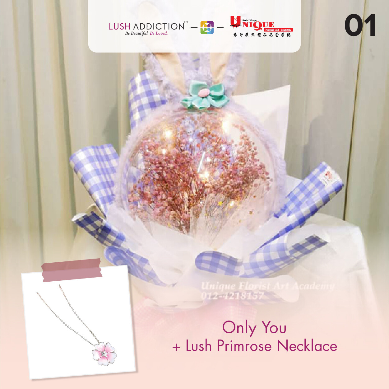 Gypsophila Bouquet + Lush Addiction Necklace (By: Unique Florist From Penang)