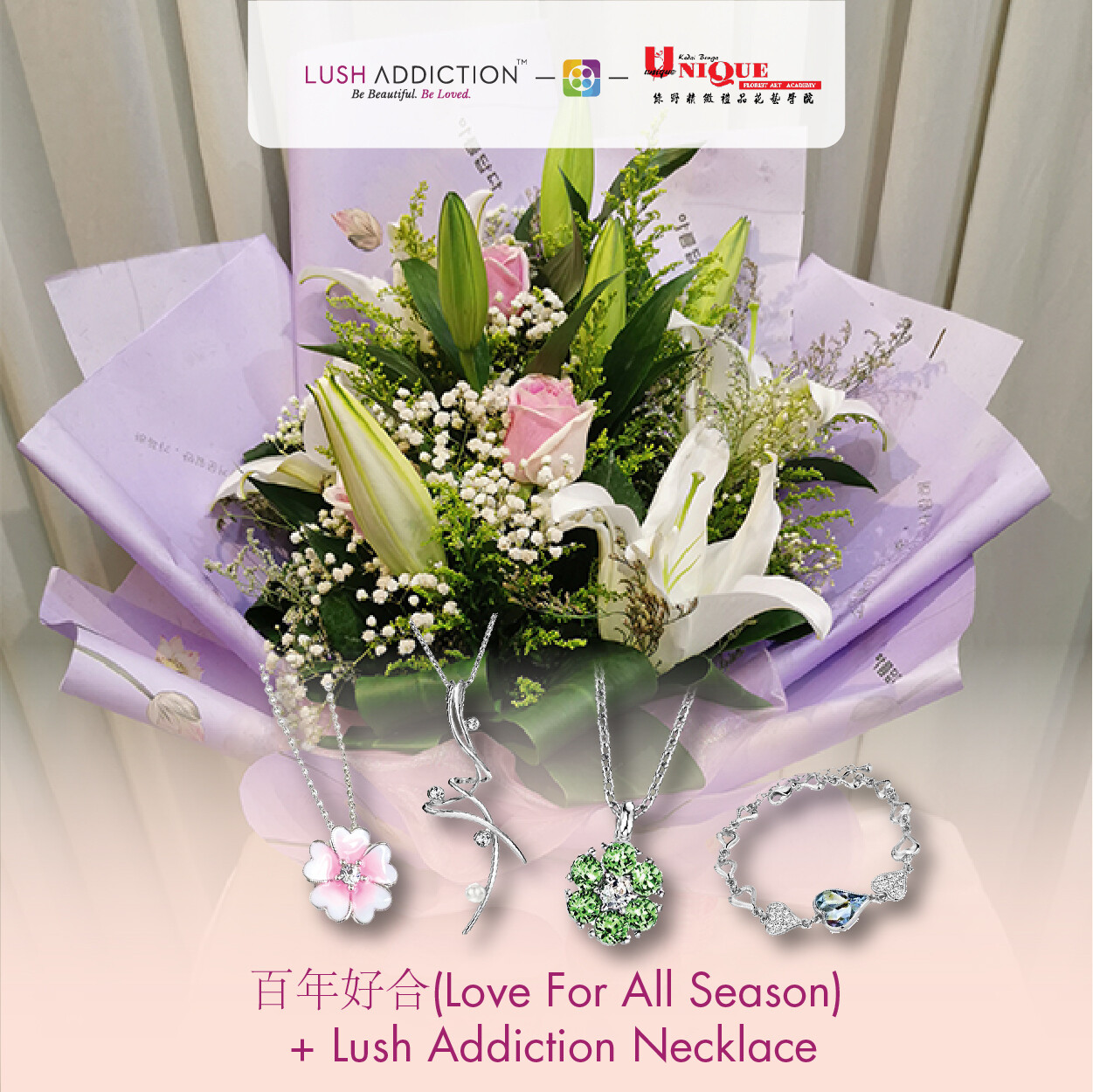 Love For All Season Bouquet + Lush Addiction Necklace (By: Unique Florist From Penang)