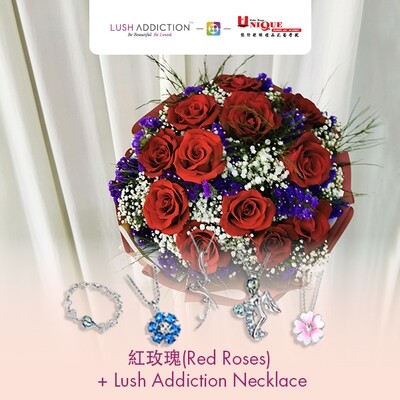 Red Roses Bouquet + Lush Addiction Necklace (By: Unique Florist From Penang)