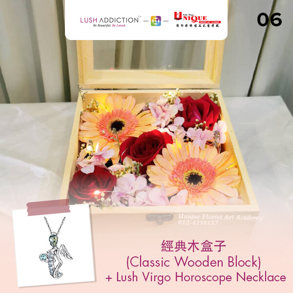 Classic Wooden Box + Lush Addiction Necklace (By: Unique Florist From Penang)