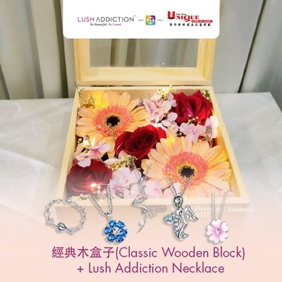 Classic Wooden Box + Lush Addiction Necklace (By: Unique Florist From Penang)
