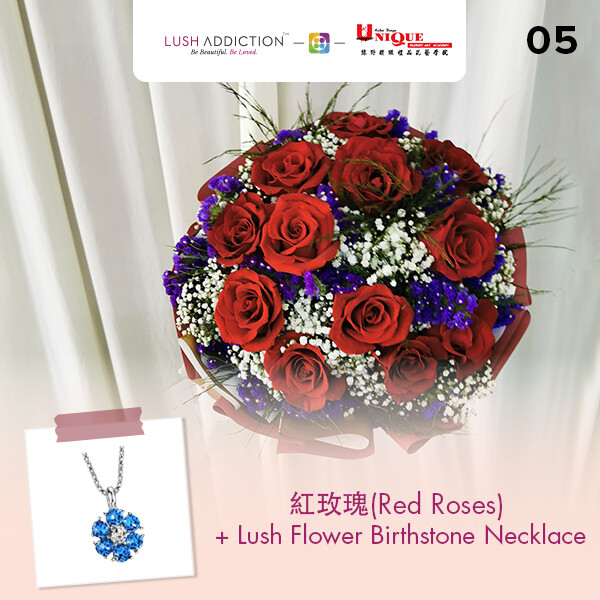 Red Roses Bouquet + Lush Addiction Necklace (By: Unique Florist From Penang)