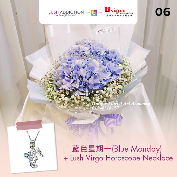 Blue Monday Bouquet+ Lush Addiction Necklace (By: Unique Florist From Penang)