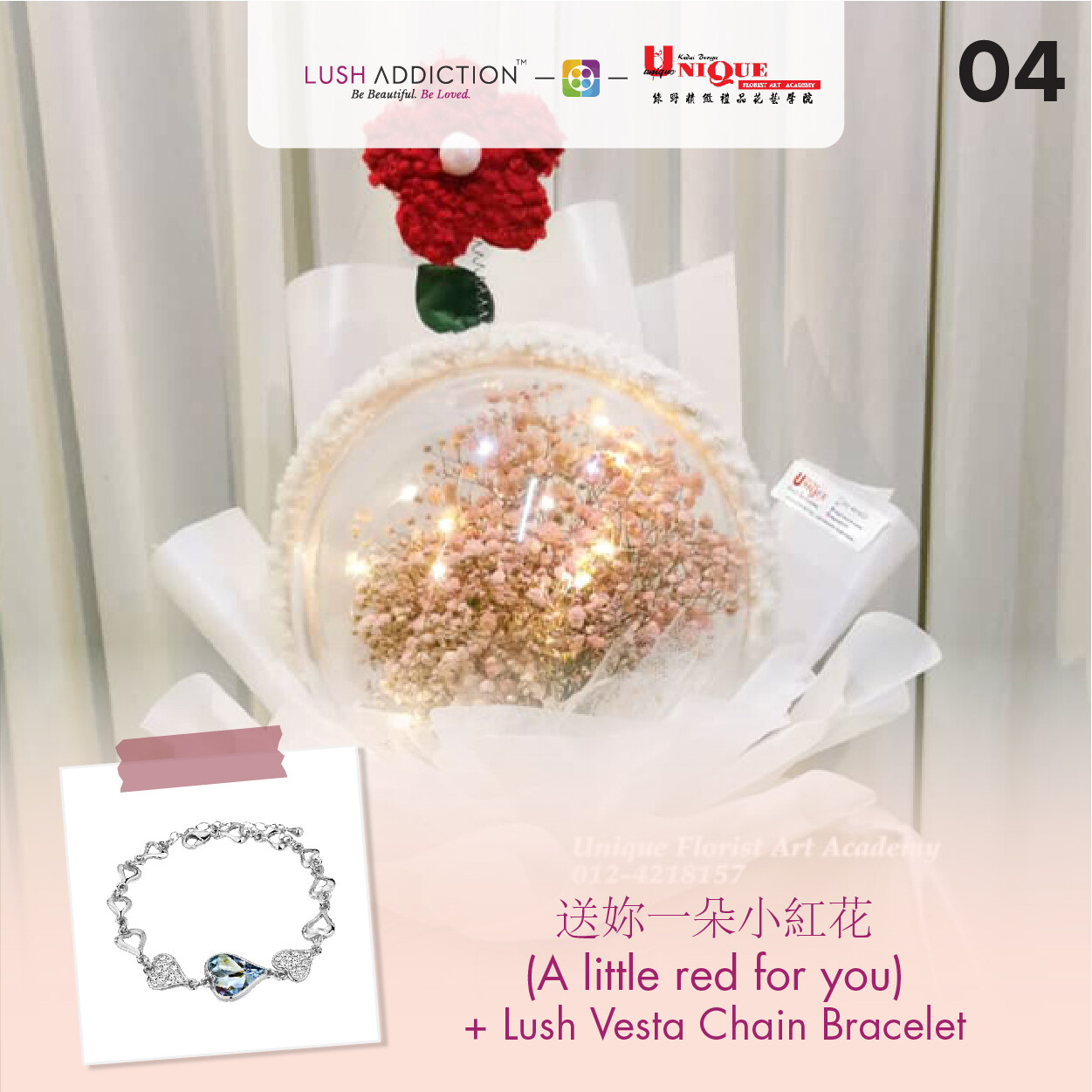 A Little Red For You Bouquet+ Lush Addiction Necklace (By: Unique Florist From Penang)