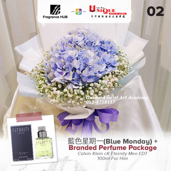 Blue Monday Bouquet  + Fragrance Hub Branded Perfume (By: Unique Florist from Penang)