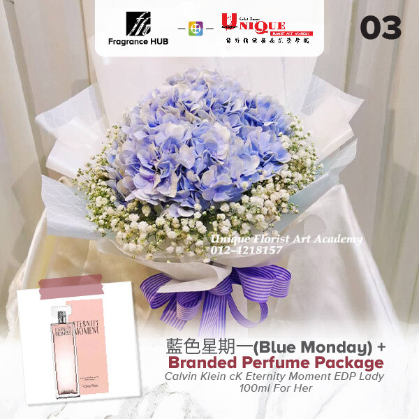 Blue Monday Bouquet  + Fragrance Hub Branded Perfume (By: Unique Florist from Penang)