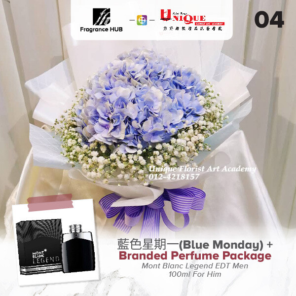 Blue Monday Bouquet  + Fragrance Hub Branded Perfume (By: Unique Florist from Penang)
