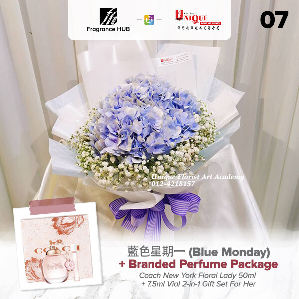 Blue Monday Bouquet  + Fragrance Hub Branded Perfume (By: Unique Florist from Penang)