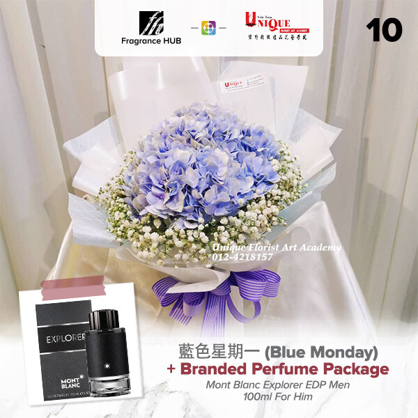 Blue Monday Bouquet  + Fragrance Hub Branded Perfume (By: Unique Florist from Penang)