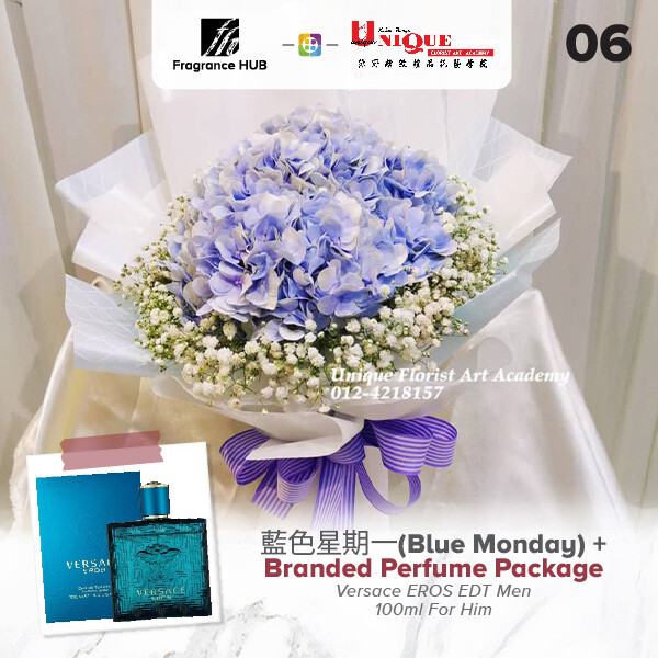 Blue Monday Bouquet  + Fragrance Hub Branded Perfume (By: Unique Florist from Penang)