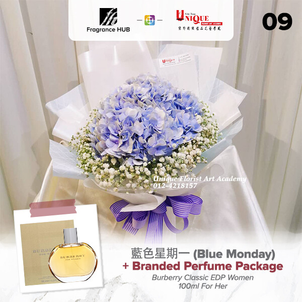 Blue Monday Bouquet  + Fragrance Hub Branded Perfume (By: Unique Florist from Penang)