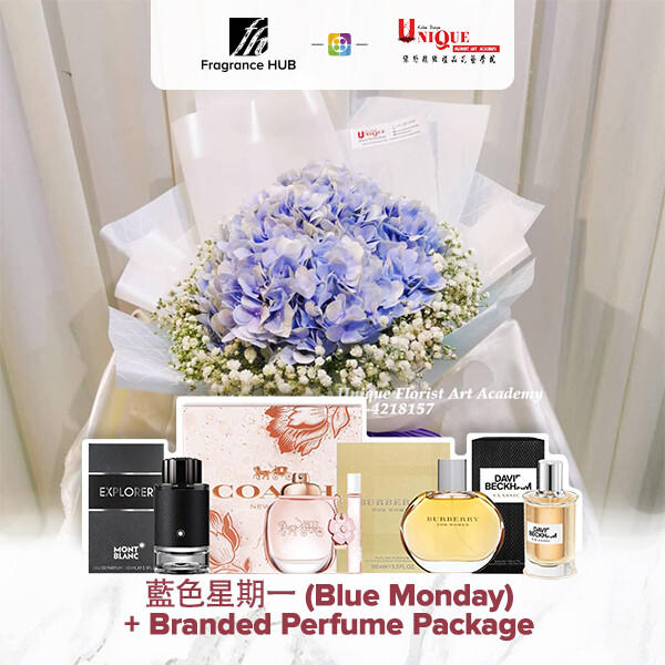 Blue Monday Bouquet  + Fragrance Hub Branded Perfume (By: Unique Florist from Penang)