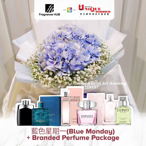 Blue Monday Bouquet  + Fragrance Hub Branded Perfume (By: Unique Florist from Penang)