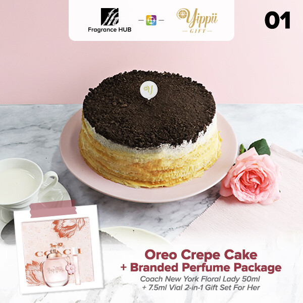 Oreo Mille Crepe Cake + Fragrance Hub Branded Perfume (By: Yippii Gift Cake from Kuala Lumpur)