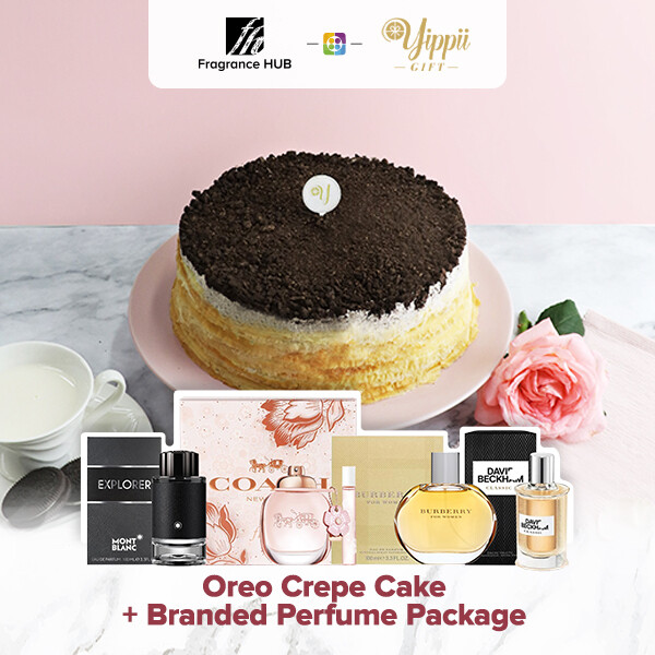 Oreo Mille Crepe Cake + Fragrance Hub Branded Perfume (By: Yippii Gift Cake from Kuala Lumpur)