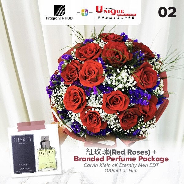 Red Roses Bouquet  + Fragrance Hub Branded Perfume (By: Unique Florist from Penang)