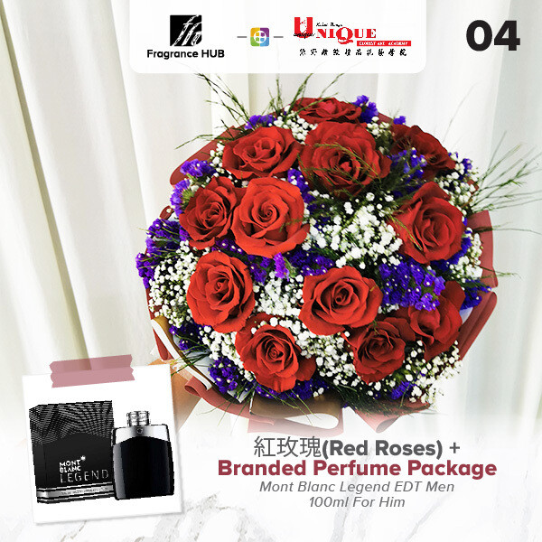 Red Roses Bouquet  + Fragrance Hub Branded Perfume (By: Unique Florist from Penang)