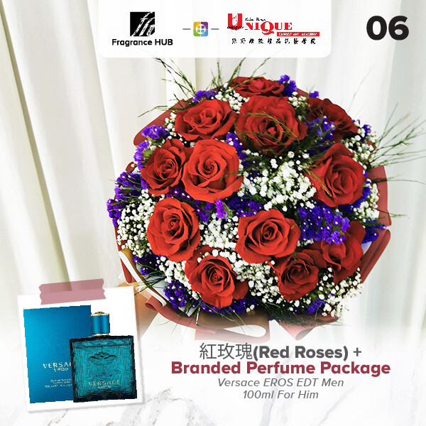 Red Roses Bouquet  + Fragrance Hub Branded Perfume (By: Unique Florist from Penang)