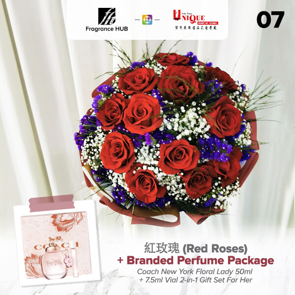 Red Roses Bouquet  + Fragrance Hub Branded Perfume (By: Unique Florist from Penang)