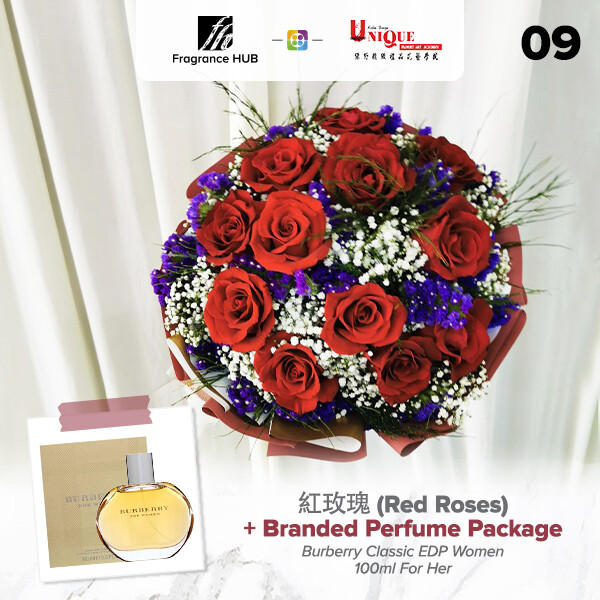 Red Roses Bouquet  + Fragrance Hub Branded Perfume (By: Unique Florist from Penang)