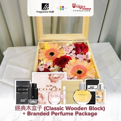 Classics Wooden Box  + Fragrance Hub Branded Perfume (By: Unique Florist from Penang)