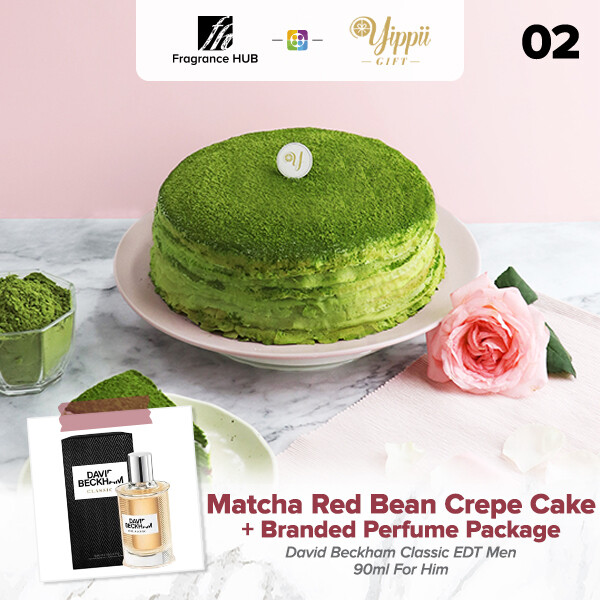 Matcha &amp; Red Bean Mille Crepe Cake + Fragrance Hub Branded Perfume (By: Yippii Gift Cake from Kuala Lumpur)