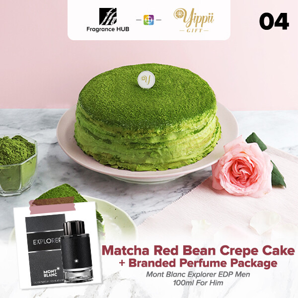 Matcha &amp; Red Bean Mille Crepe Cake + Fragrance Hub Branded Perfume (By: Yippii Gift Cake from Kuala Lumpur)