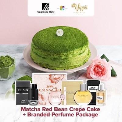 Matcha &amp; Red Bean Mille Crepe Cake + Fragrance Hub Branded Perfume (By: Yippii Gift Cake from Kuala Lumpur)