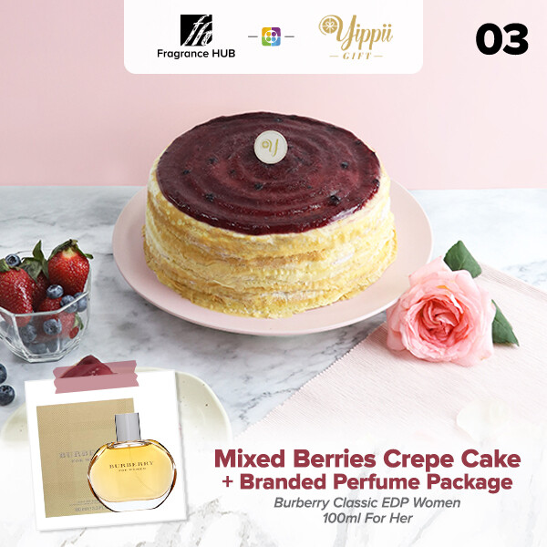 Mix Berries Mille Crepe Cake + Fragrance Hub Branded Perfume (By: Yippii Gift Cake from Kuala Lumpur)