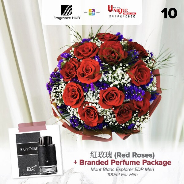 Red Roses Bouquet  + Fragrance Hub Branded Perfume (By: Unique Florist from Penang)