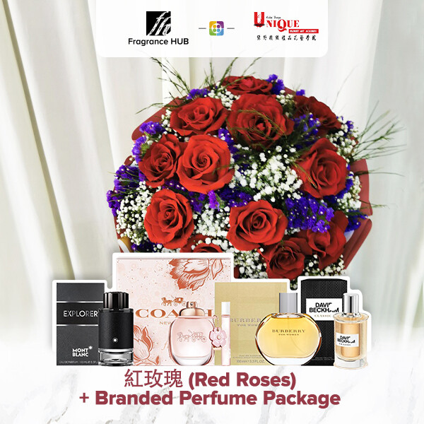 Red Roses Bouquet + Fragrance Hub Branded Perfume (By: Unique Florist from Penang)
