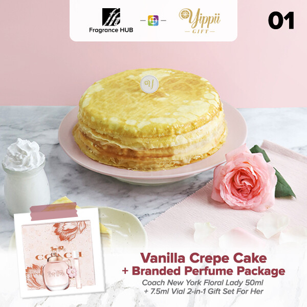 Vanilla Mille Crepe Cake + Fragrance Hub Branded Perfume (By: Yippii Gift Cake from Kuala Lumpur)