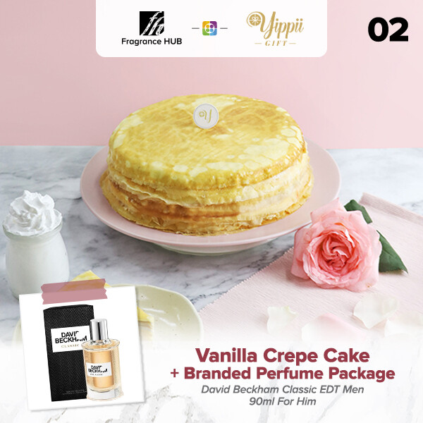 Vanilla Mille Crepe Cake + Fragrance Hub Branded Perfume (By: Yippii Gift Cake from Kuala Lumpur)