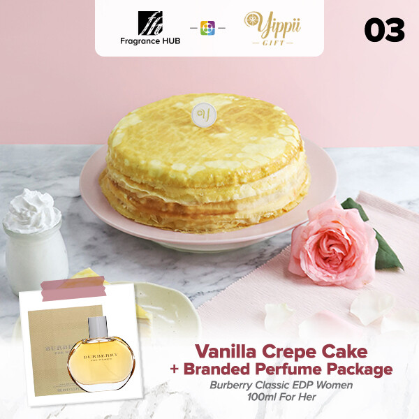Vanilla Mille Crepe Cake + Fragrance Hub Branded Perfume (By: Yippii Gift Cake from Kuala Lumpur)