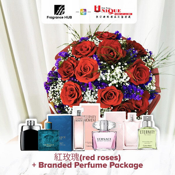 Red Roses Bouquet  + Fragrance Hub Branded Perfume (By: Unique Florist from Penang)