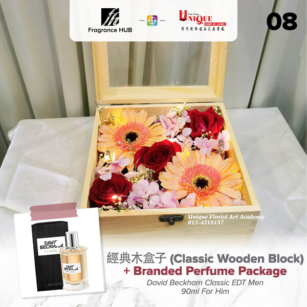 Classics Wooden Box  + Fragrance Hub Branded Perfume (By: Unique Florist from Penang)