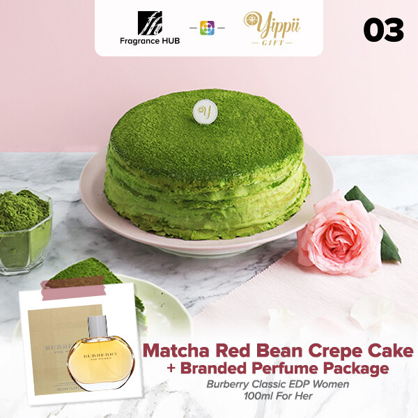 Matcha &amp; Red Bean Mille Crepe Cake + Fragrance Hub Branded Perfume (By: Yippii Gift Cake from Kuala Lumpur)