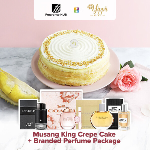 Musang King Durian Mille Crepe Cake + Fragrance Hub Branded Perfume (By: Yippii Gift Cake from Kuala Lumpur)
