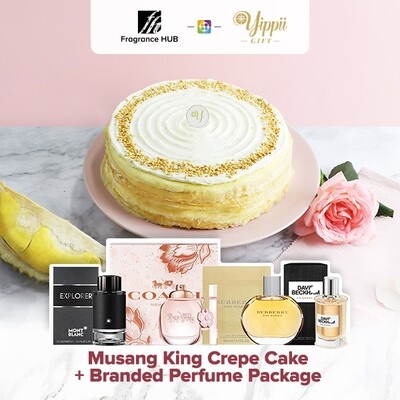 Musang King Durian Mille Crepe Cake + Fragrance Hub Branded Perfume (By: Yippii Gift Cake from Kuala Lumpur)