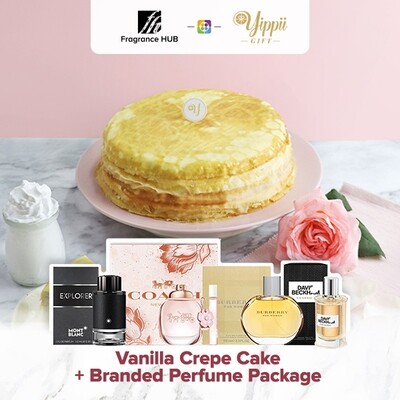 Vanilla Mille Crepe Cake + Fragrance Hub Branded Perfume (By: Yippii Gift Cake from Kuala Lumpur)