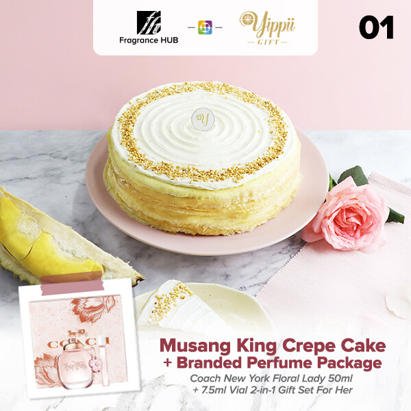 Musang King Durian Mille Crepe Cake + Fragrance Hub Branded Perfume (By: Yippii Gift Cake from Kuala Lumpur)